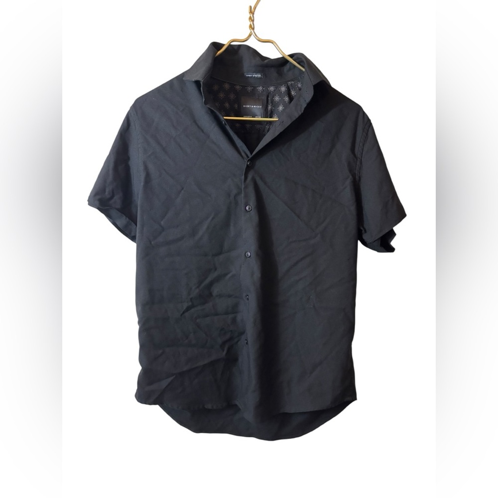 RICKY & MICKY | black 4 way stretch button up shirt medium